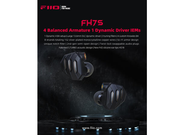 FiiO FH7s In Ear Monitor Ørepropper - Hybrid - Semi åpen