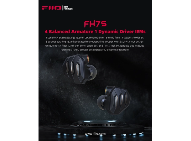 FiiO FH7s In Ear Monitor Ørepropper - Hybrid - Semi åpen 