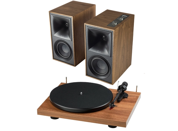 Klipsch The Fives / Pro-Ject Debut E Aktiv høyttaler og platespiller Valnøtt 
