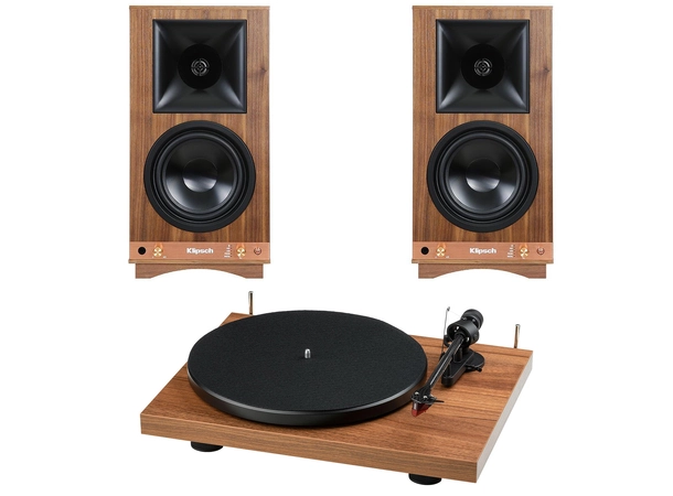 Klipsch The Sixes / Pro-Ject Debut E Aktiv høyttaler og platespiller Valnøtt 