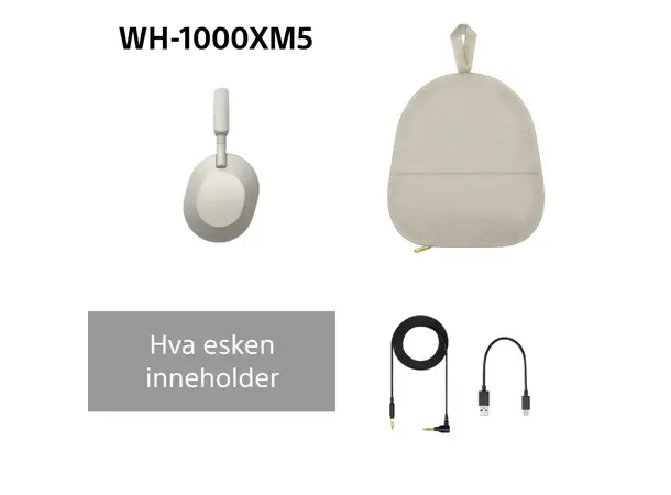 Sony WH-1000XM5 - Sølv Trådløs over-ear hodetelefon med ANC 