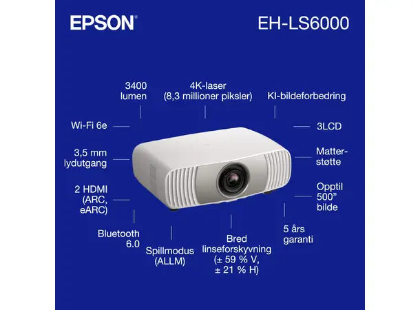 Epson EH-LS6000 4K 3LCD UHD Laserprojektor 