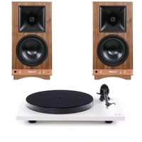 Klipsch The Sixes / Rega Planar 1 Aktive høyttalere og platespiller - Hvit