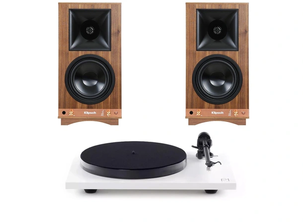 Klipsch The Sixes / Rega Planar 1 Aktive høyttalere og platespiller - Hvit 
