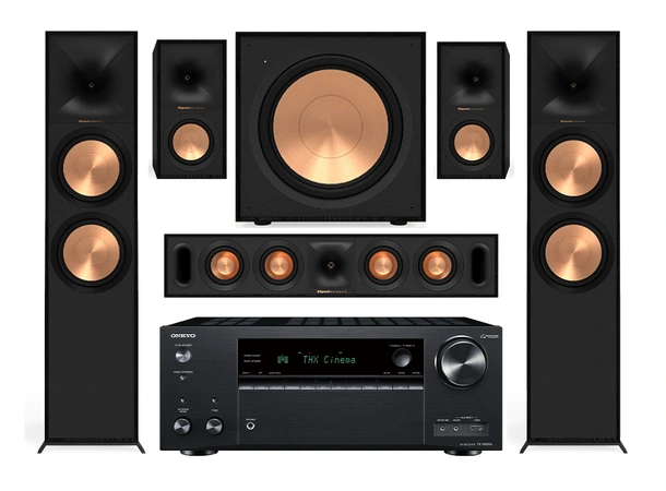 Onkyo NR696 / Klipsch R-800F 5.1 Pakke med receiver og høyttalere - Sort 