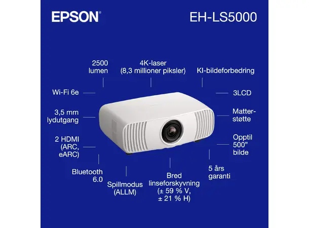 Epson EH-LS5000 4K 3LCD UHD Laserprojektor 