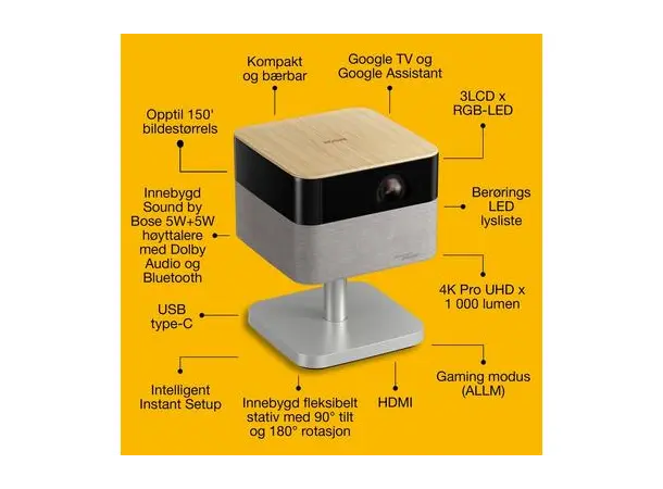 Epson Lifestudio Flex Plus EF-72 Oak 4K Pro-UHD projektor med Google TV 