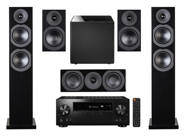 Pioneer VSX-534D og SA Saxo 5.1 Surround Hjemmekinopakke m/ KEF subwoofer 