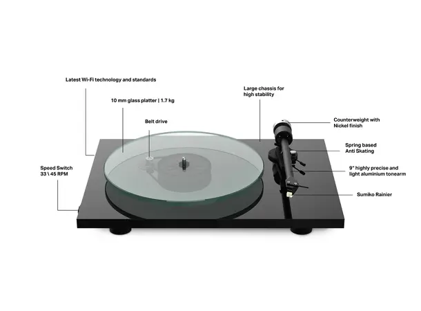 Pro-Ject T2 W - Sort piano Platespiller med Wi-Fi 