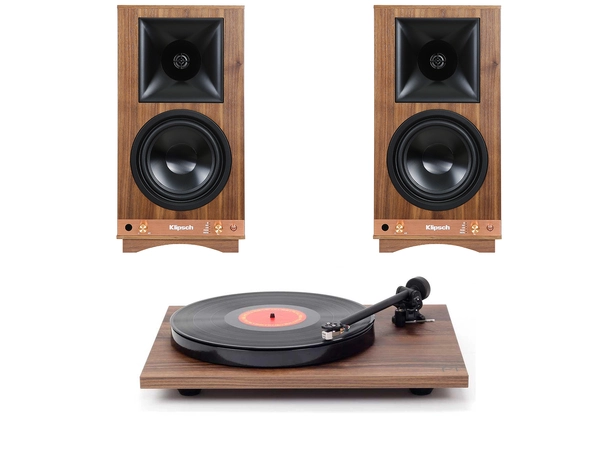 Klipsch The Sixes m/ Rega Planar 1 Aktiv høyttaler og platespiller, Valnøtt 