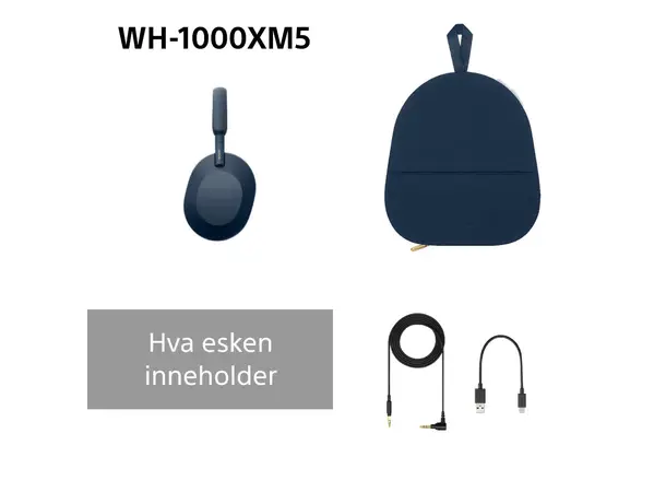 Sony WH-1000XM5 - Blå Trådløs over-ear hodetelefon med ANC 
