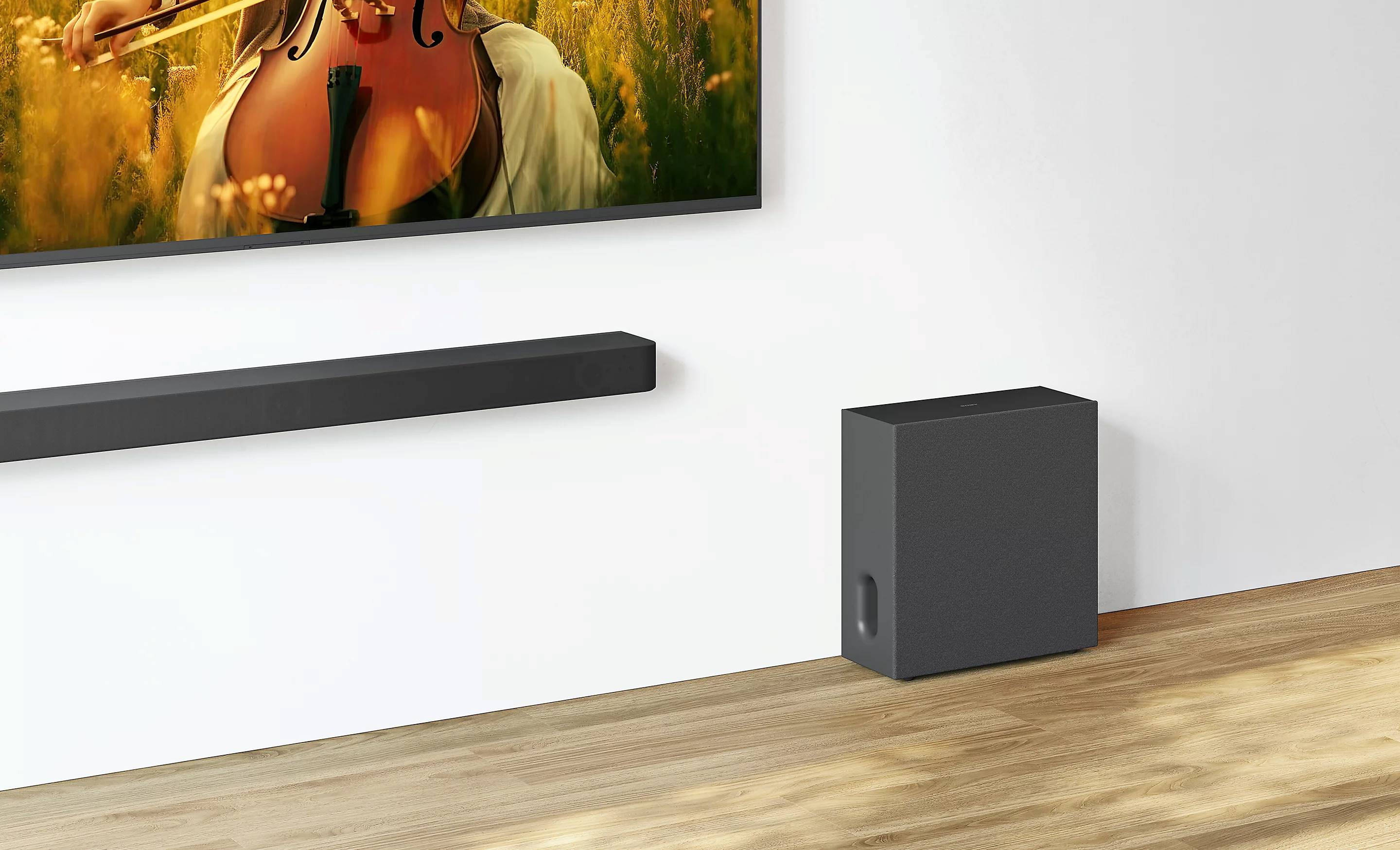 Sony Bravia Theatre Bar 7 lydplanke med subwoofer, trådløs hjemmekino i stue