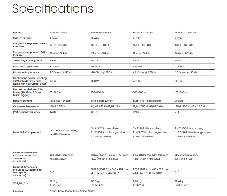 Monitor Audio Platinum 3G specifications